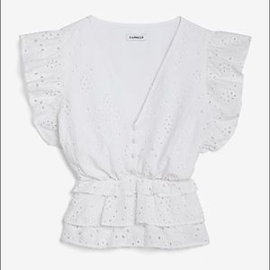 NWT Express Eyelet Tiered Button Front Top